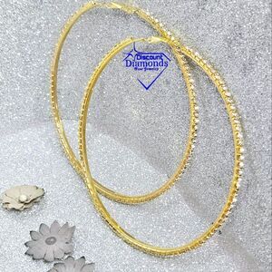 White Baguette Diamond 14K Gold Hoop Earrings 925 Silver